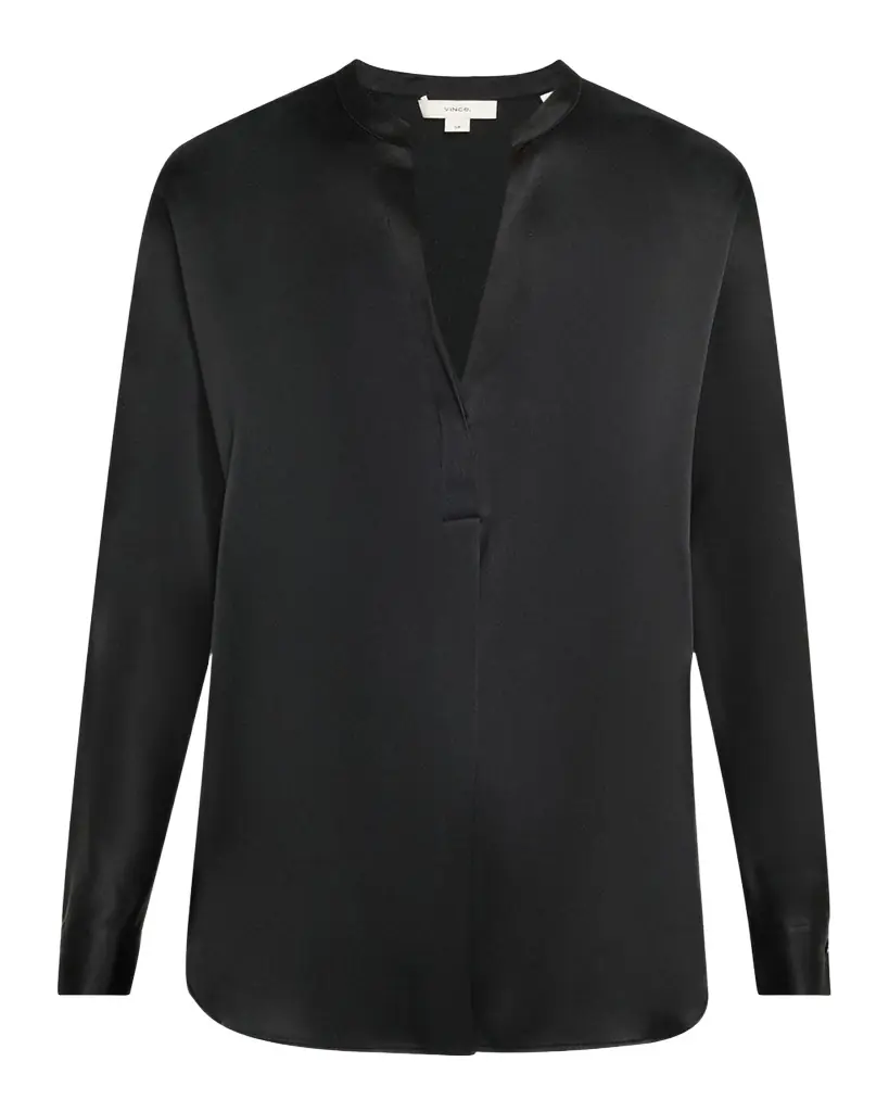 Vince Silk Band-Collar Blouse