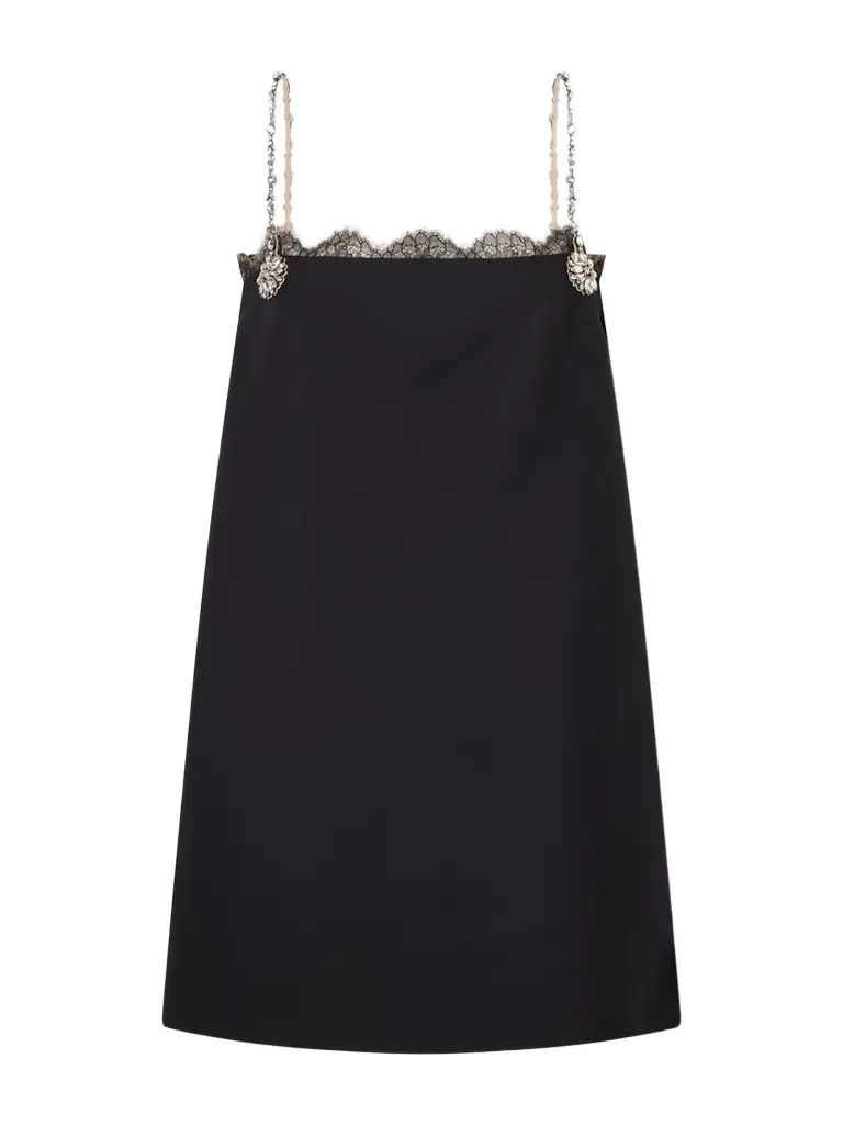 Valentino Garavani Crystal-embellished Lace-trimmed Wool And Silk-blend Crepe Mini Dress