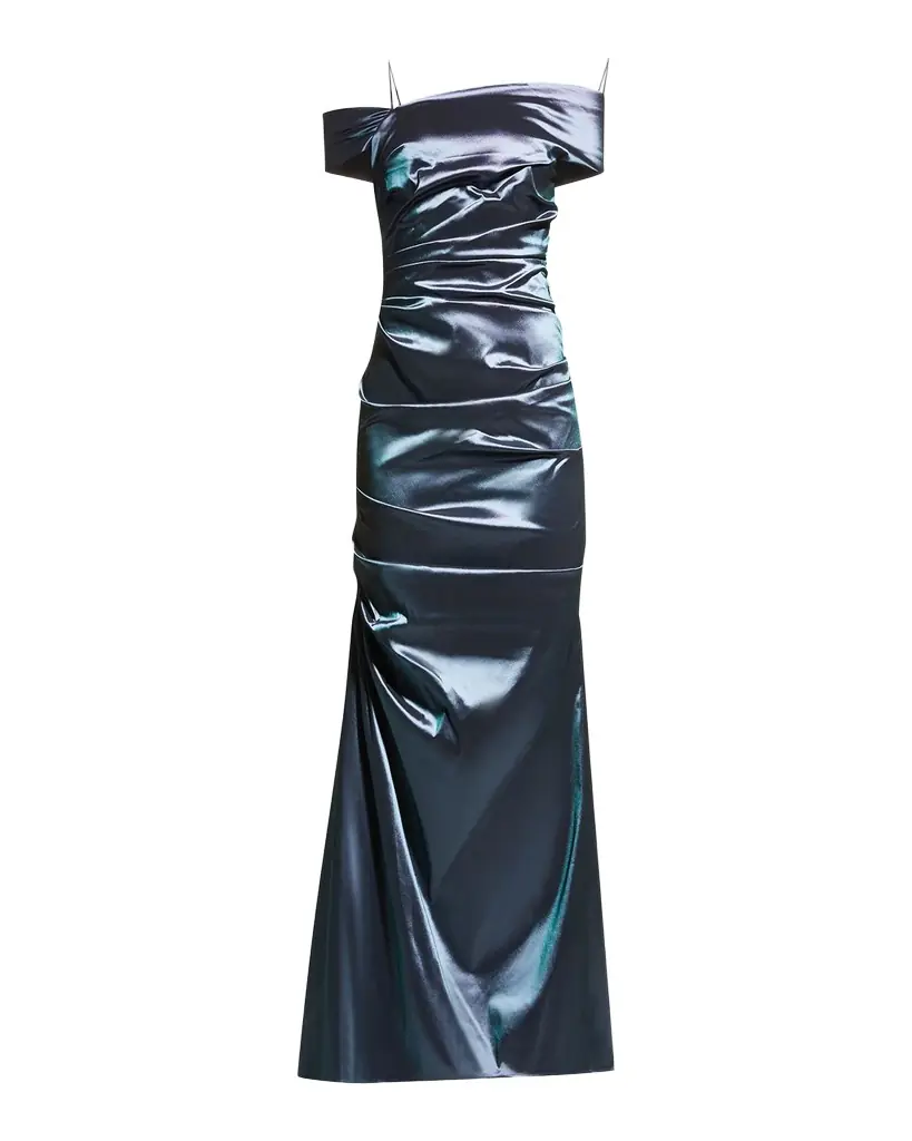 Rickie Freeman for Teri Jon Off-Shoulder Ruched Taffeta Gown