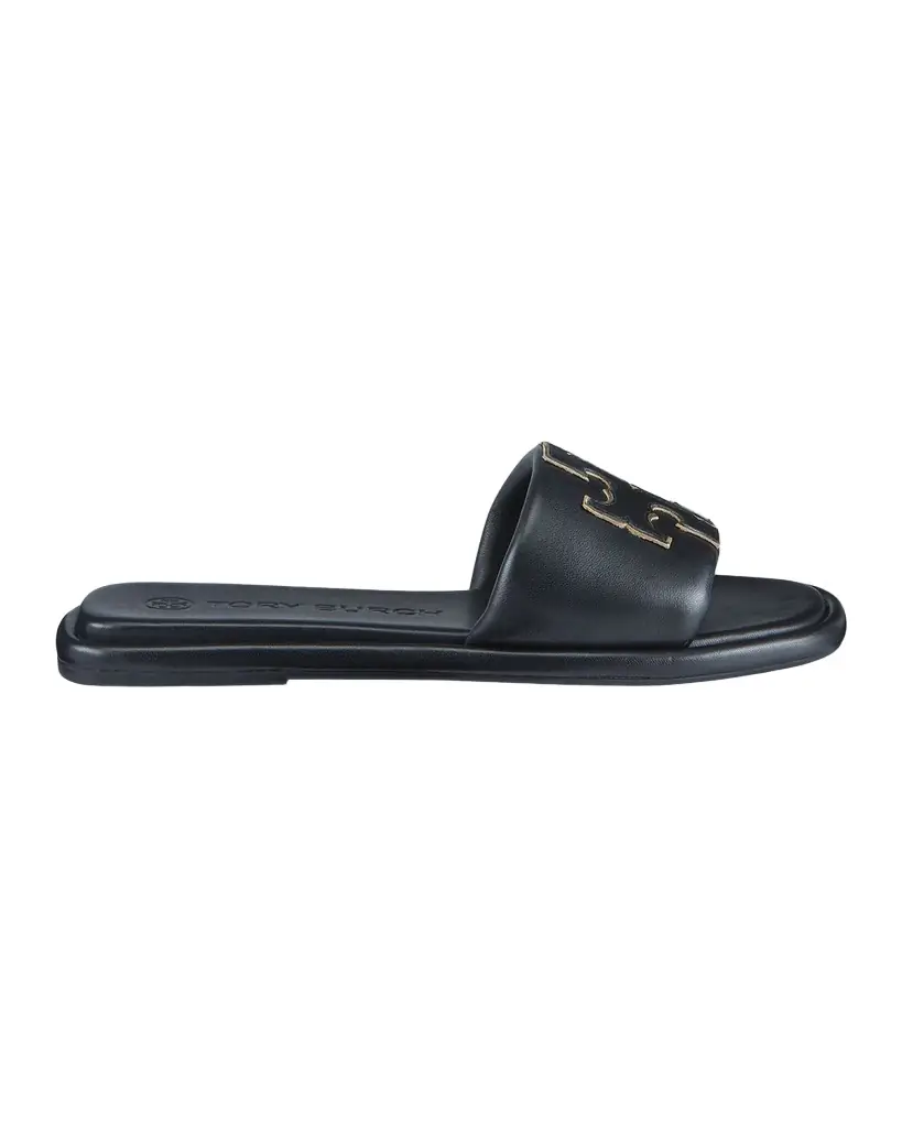 Tory Burch Double T Leather Medallion Slide Sandals