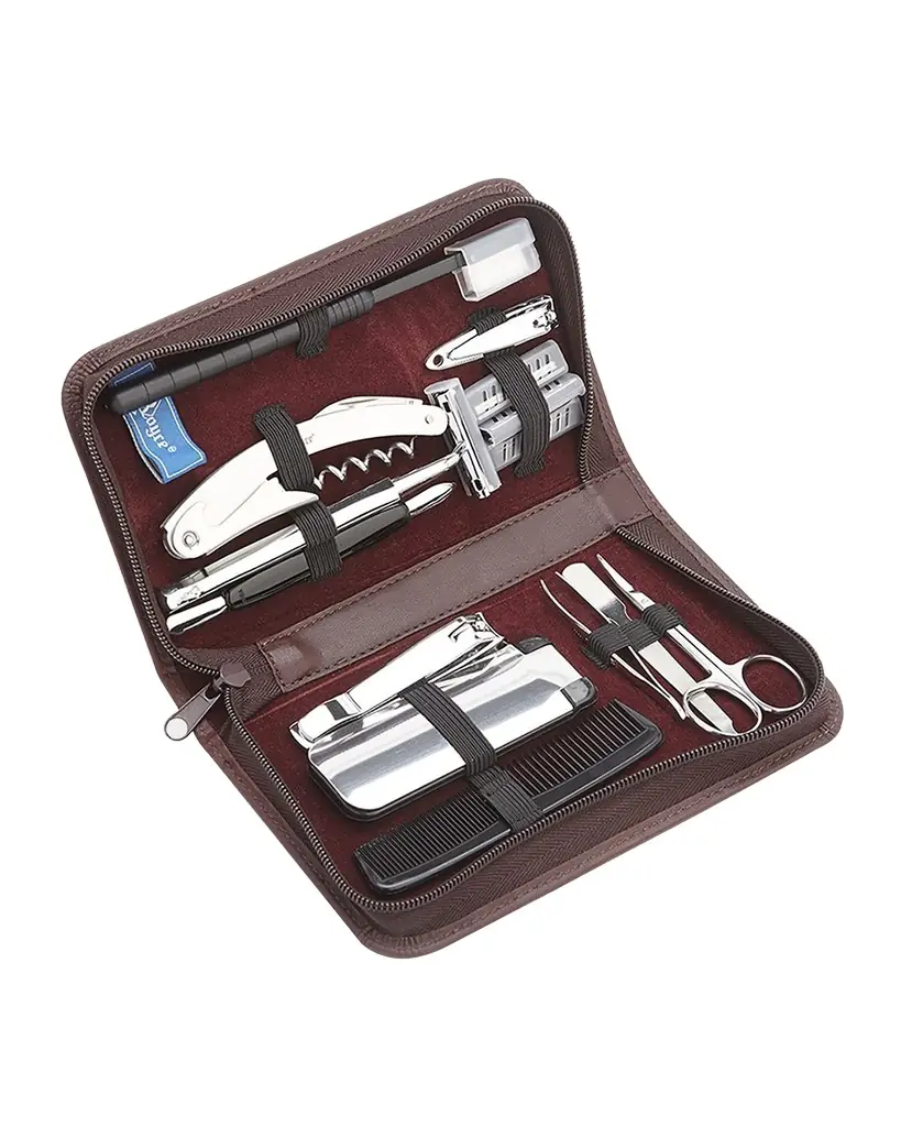 ROYCE New York Monogrammed Leather Travel Grooming Toiletry Kit, Personalized