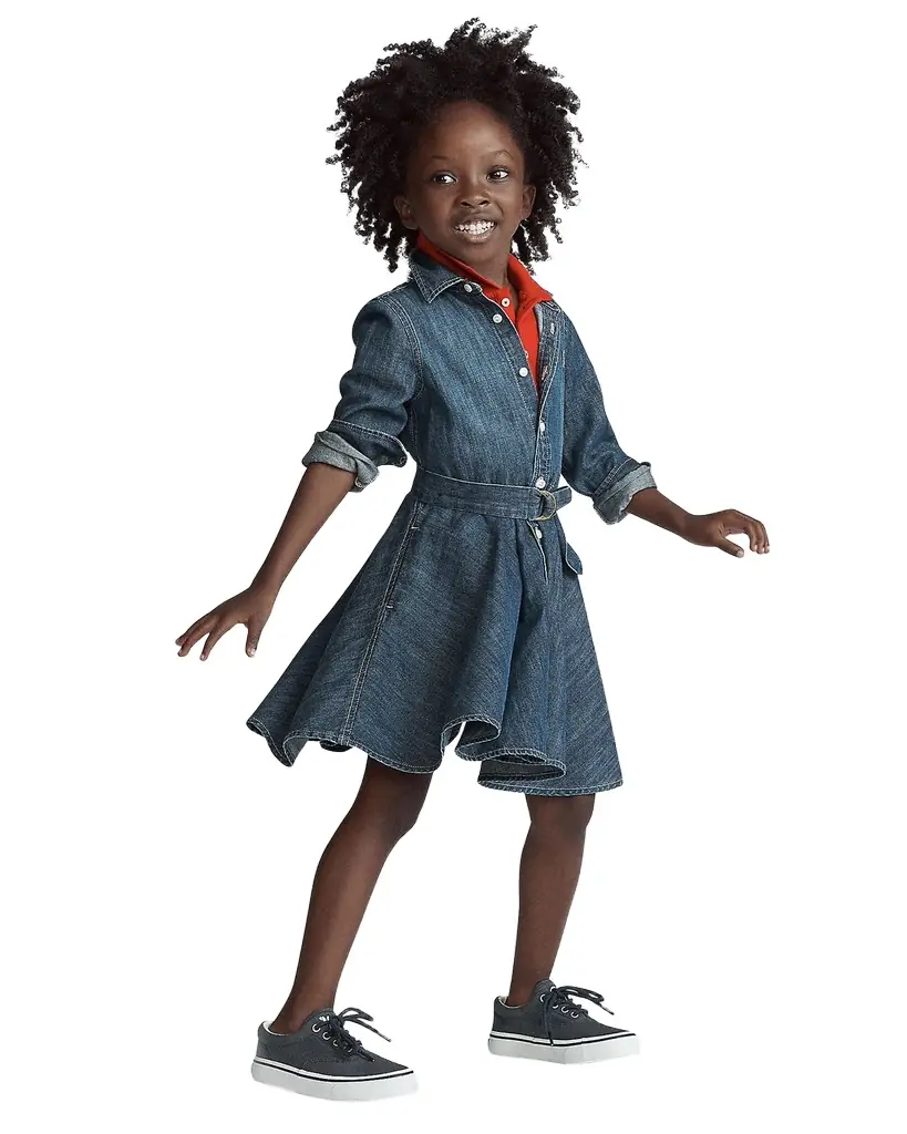 Polo Ralph Lauren Girl 's Belted Fit-and-Flare Denim Shirtdress