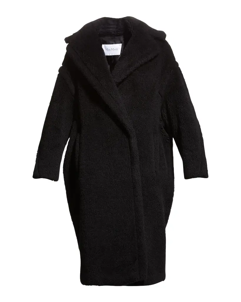 Max Mara Alpaca-Silk Teddy Knit Coat, Black