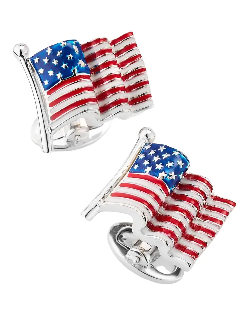 Jan Leslie Men 's Sterling Silver Enamel American Flag Cufflinks
