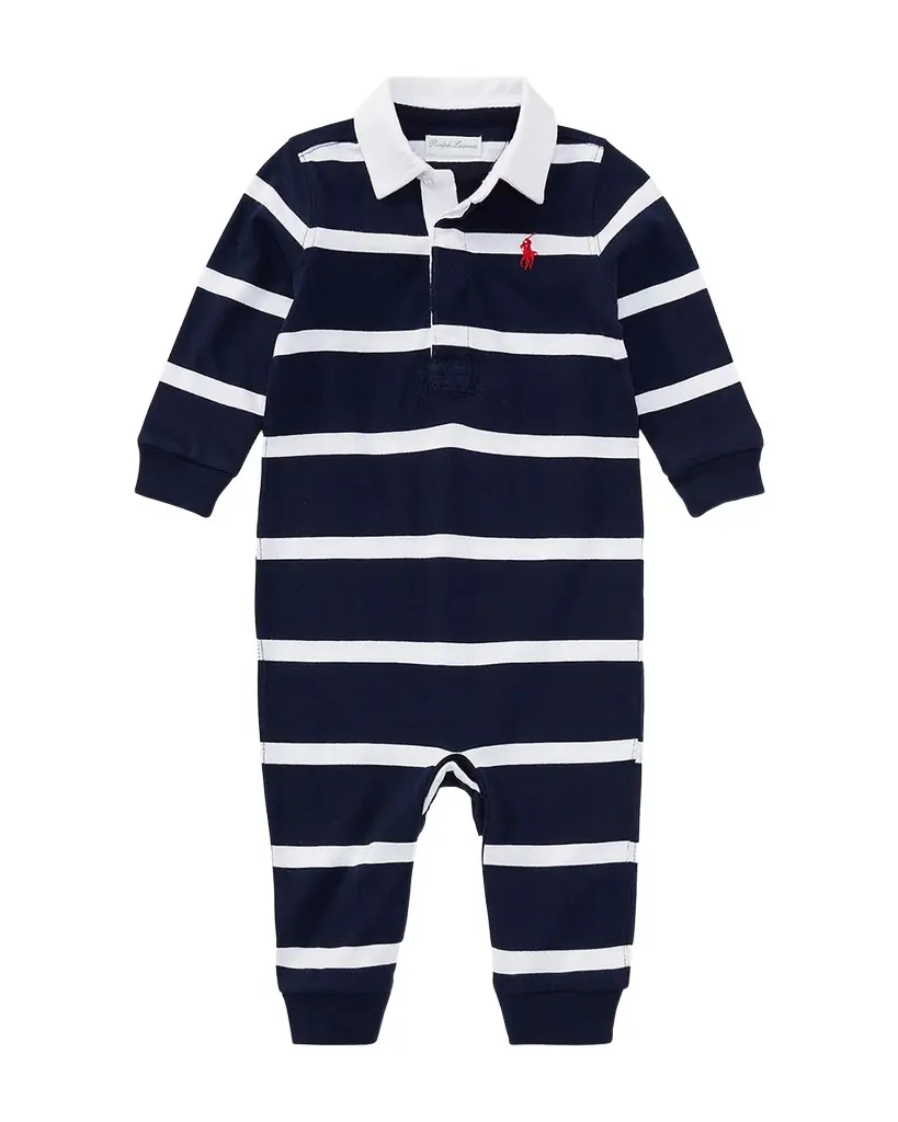 Polo Ralph Lauren Boy 's Jersey Rugby Striped Long-Sleeve Coverall, Sizes 3M-12M