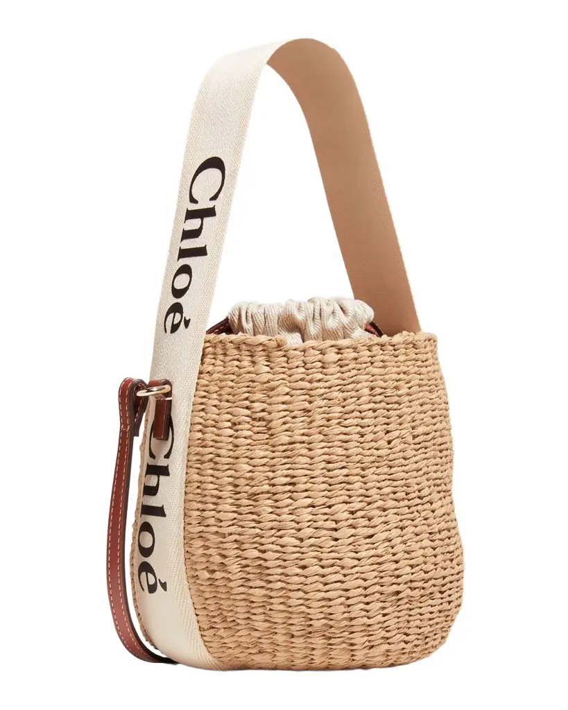 Chloe Woody Small Mifuko Basket Bag in Fair Trade Paper Embellished with Linen
