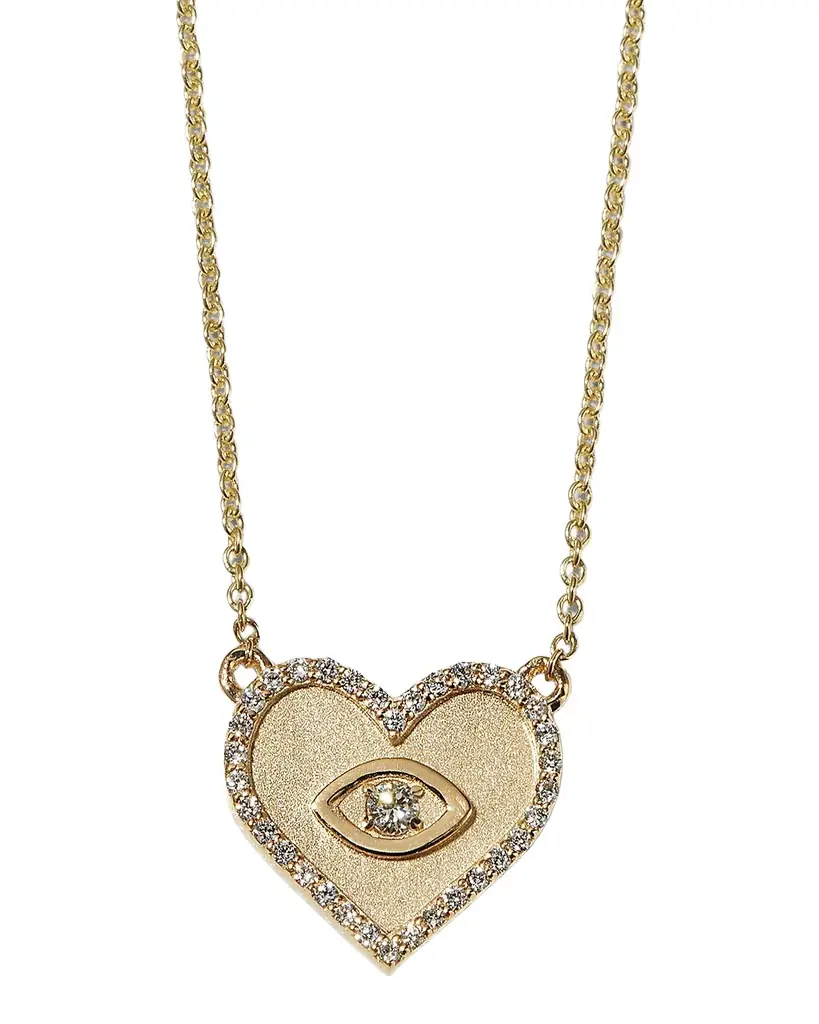 Sydney Evan Yellow Gold Small Heart Necklace with Marquise Eye