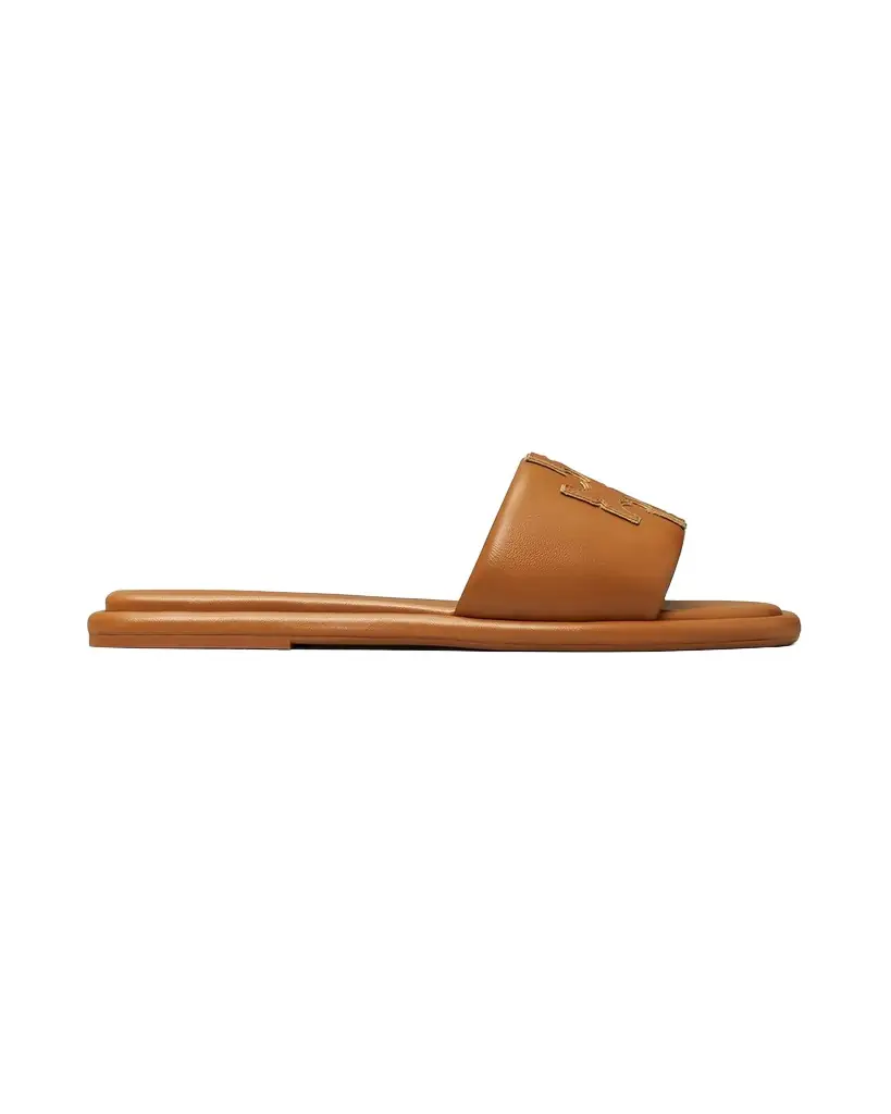 Tory Burch Double T Leather Medallion Slide Sandals