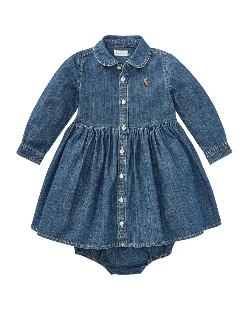 Polo Ralph Lauren Girl 's Belted Fit-and-Flare Denim Shirtdress, Size 3M-24M