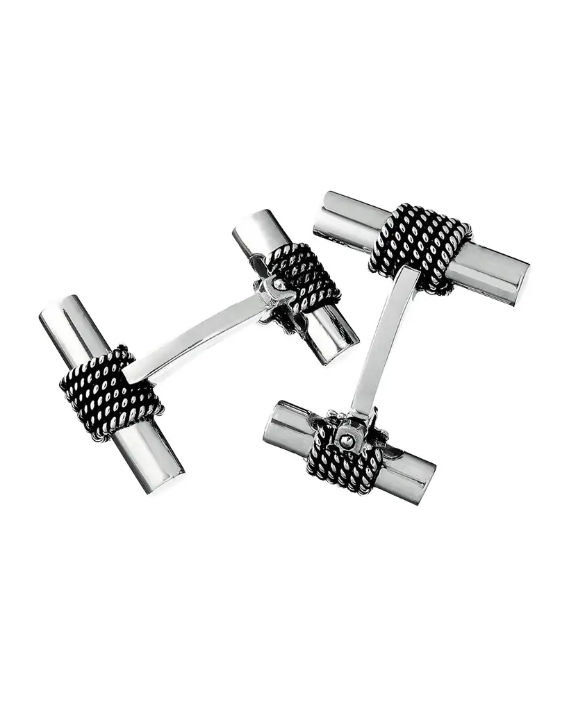 Jan Leslie Men 's Sterling Silver Rope Tube Cufflinks