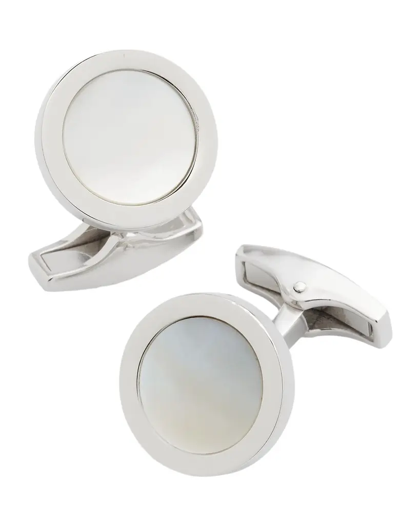 Jan Leslie Men 's 925 Round Mother-of-Pearl Cufflinks