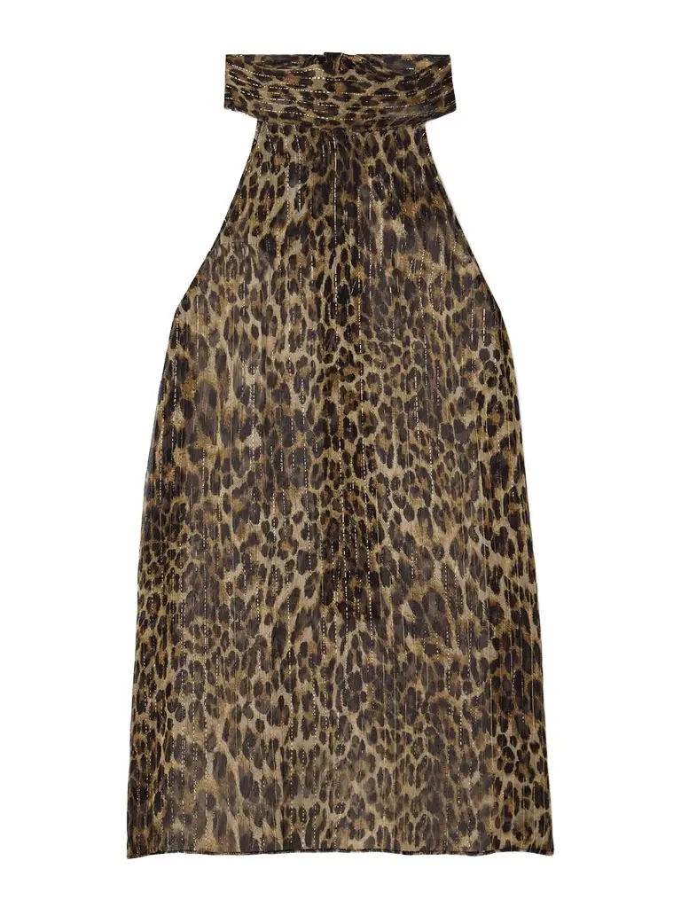 Nili Lotan Alla Tie-neck Leopard-print Metallic Silk-crepon Halterneck Top
