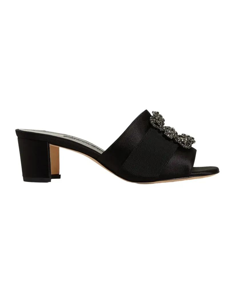 Manolo Blahnik Marta Crystal Buckle Silk Sandals