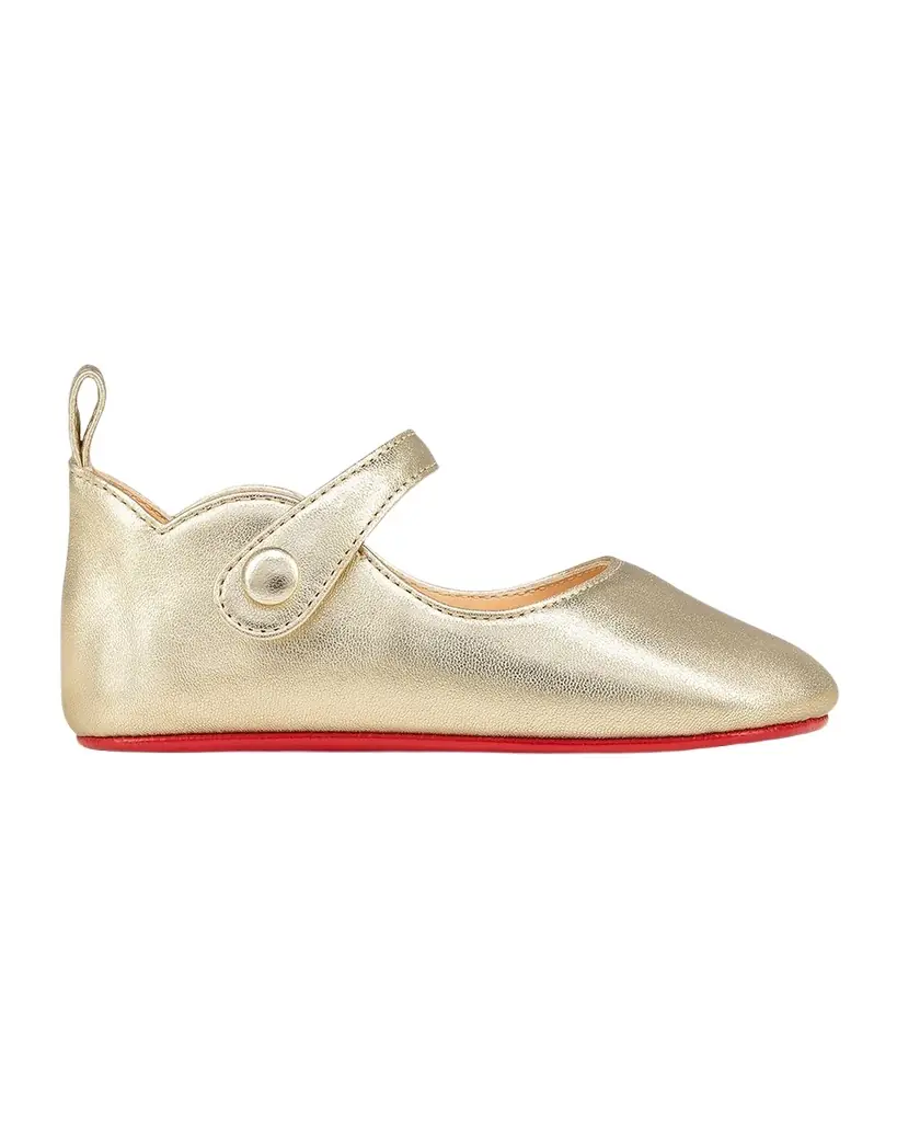 Christian Louboutin Girl 's Love Chick Metallic Leather Ballerina Shoes, Baby