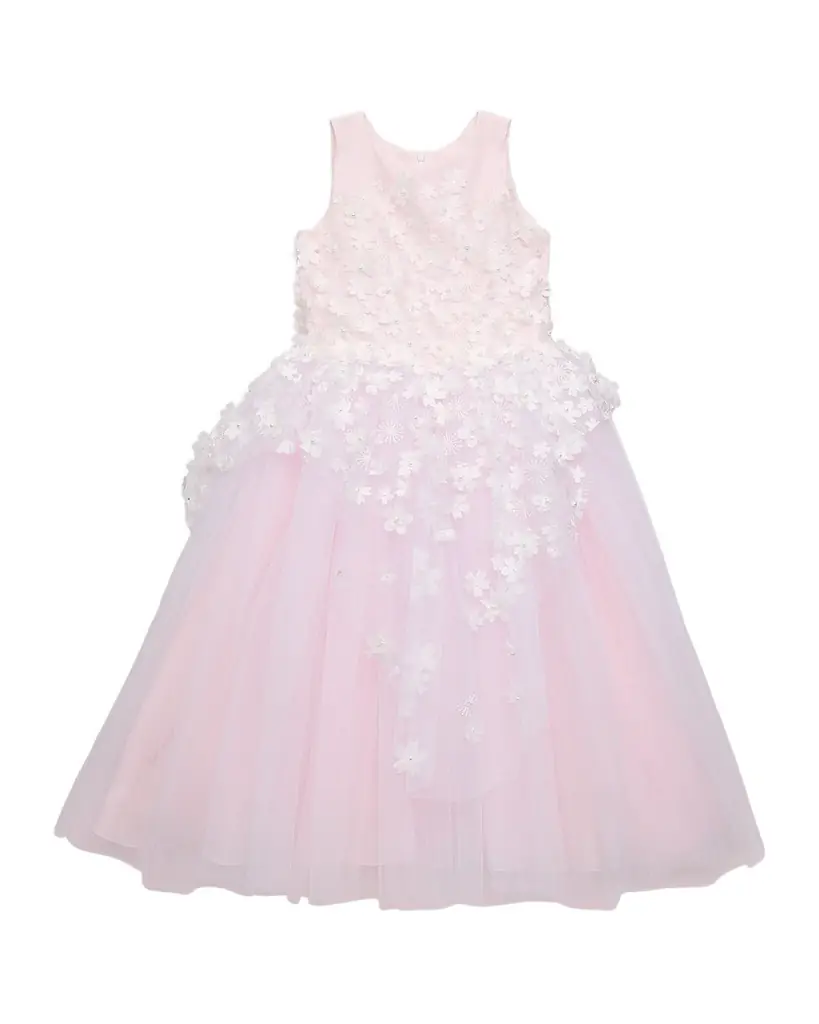 White Label by Zoe Girl 's Lauren D Flower Embellished Tulle Dress, Size 2-12