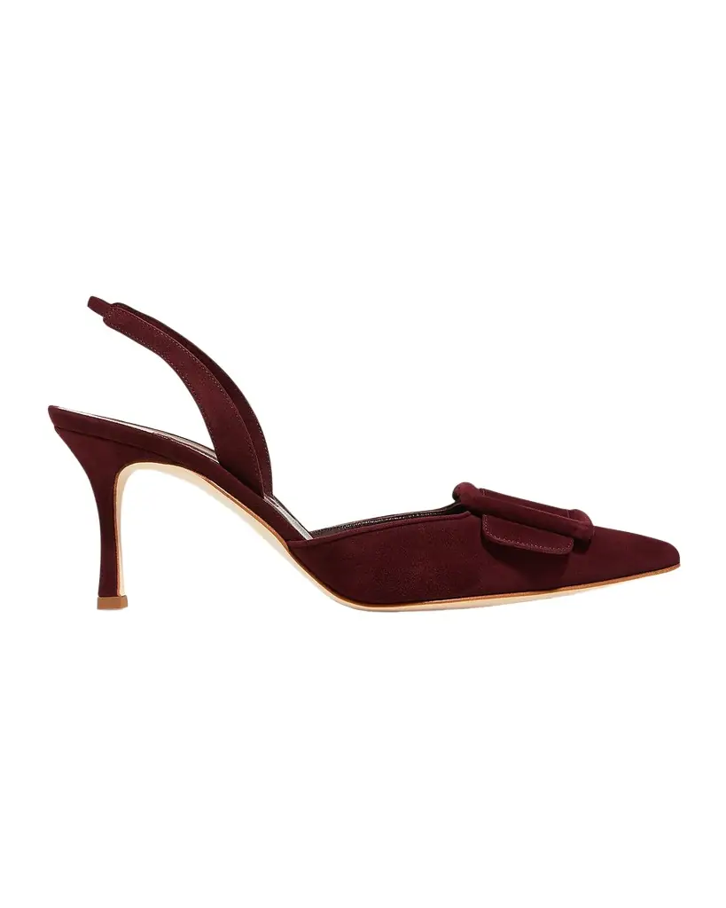 Manolo Blahnik Maysli Suede Buckle Halter Pumps
