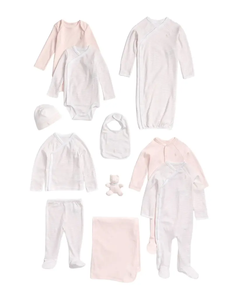 Polo Ralph Lauren Girl 's 11-Piece Organic Cotton Essential Gift Box Set, Size Newborn-9M