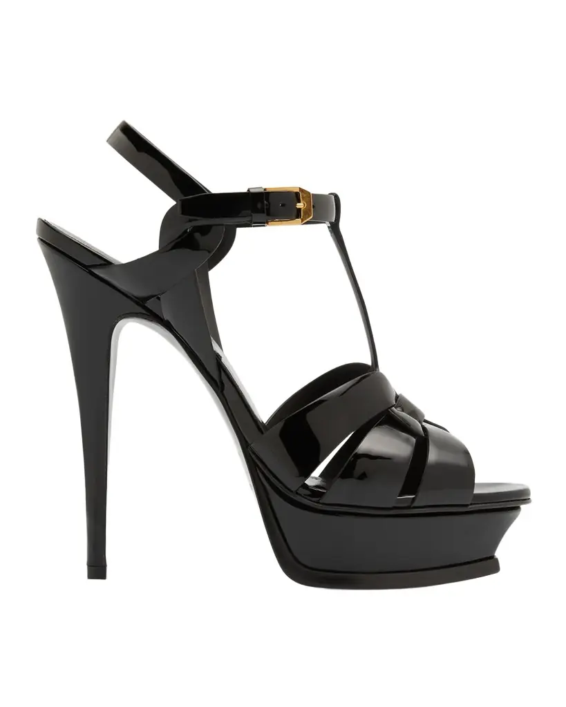 Saint Laurent Tribute Patent T-Strap Platform Sandals