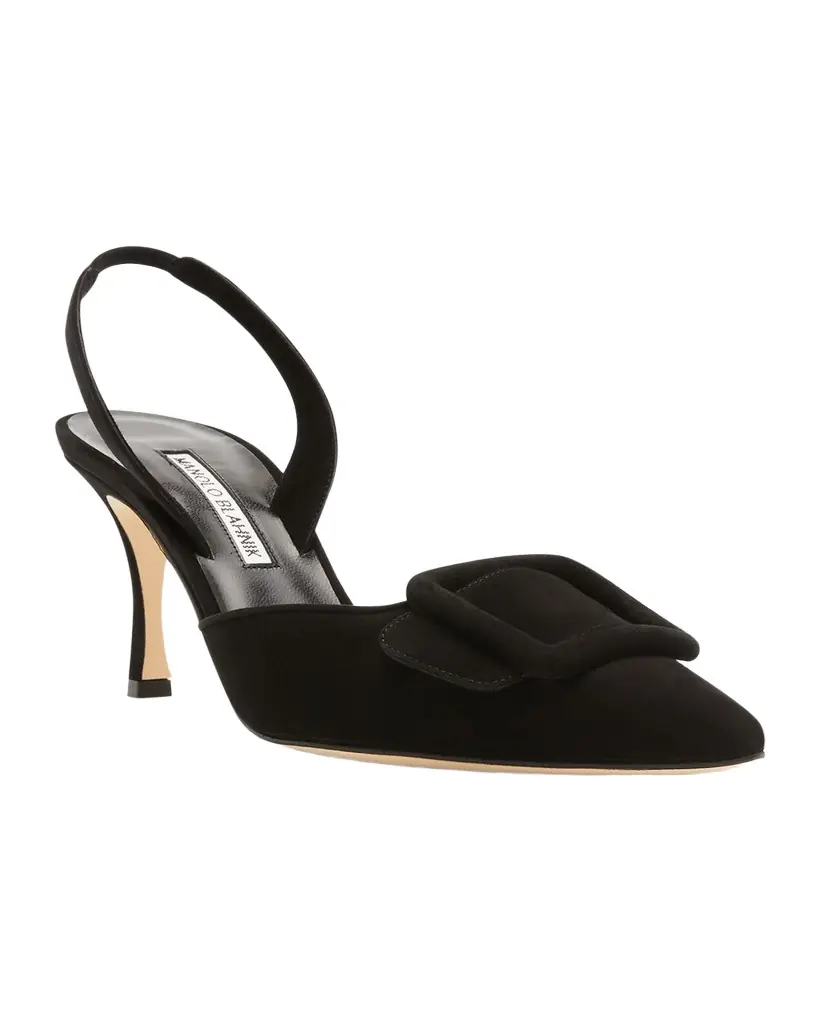 Manolo Blahnik Maysli Suede Buckle Halter Pumps