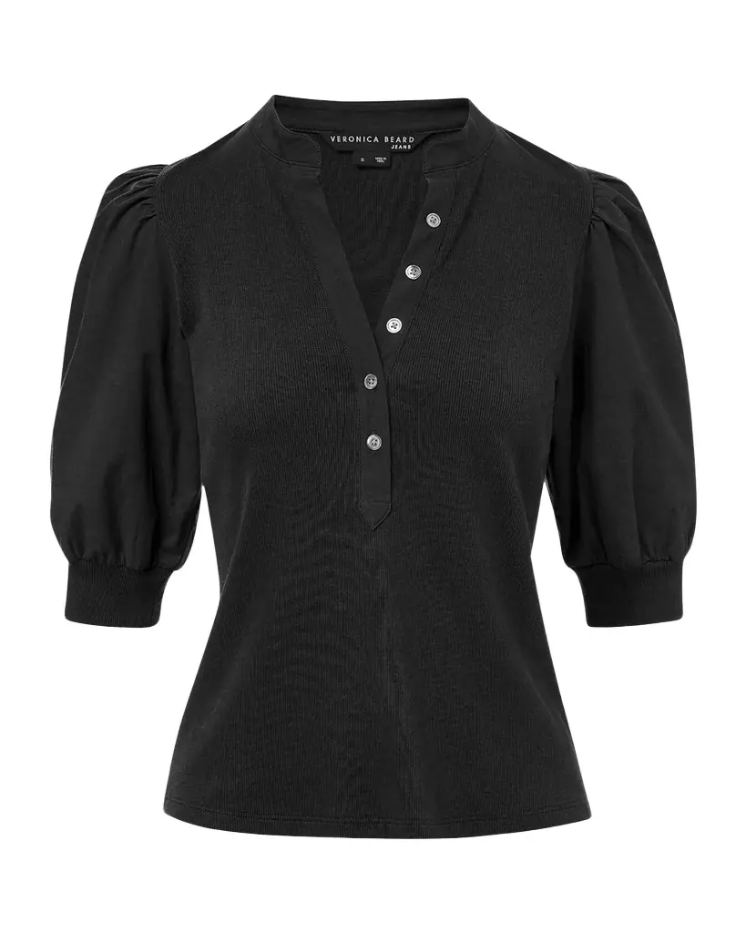 Veronica Beard Coralee Puff Sleeve Button-Front Top