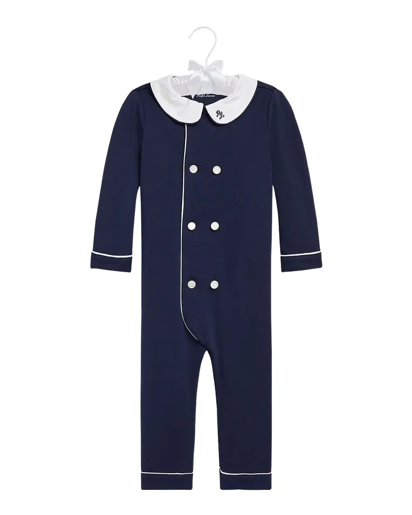 Polo Ralph Lauren Boy 's Double Breasted Embroidered Coverall, Size 3M-24M