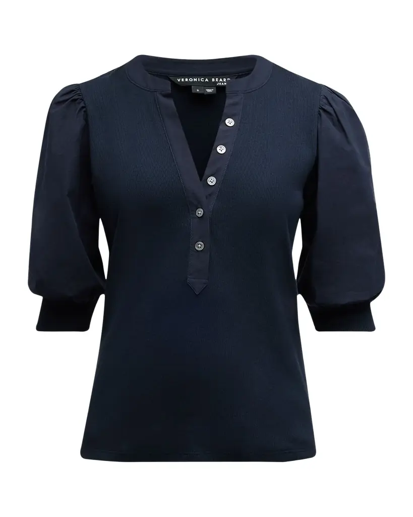 Veronica Beard Coralee Puff Sleeve Button-Front Top