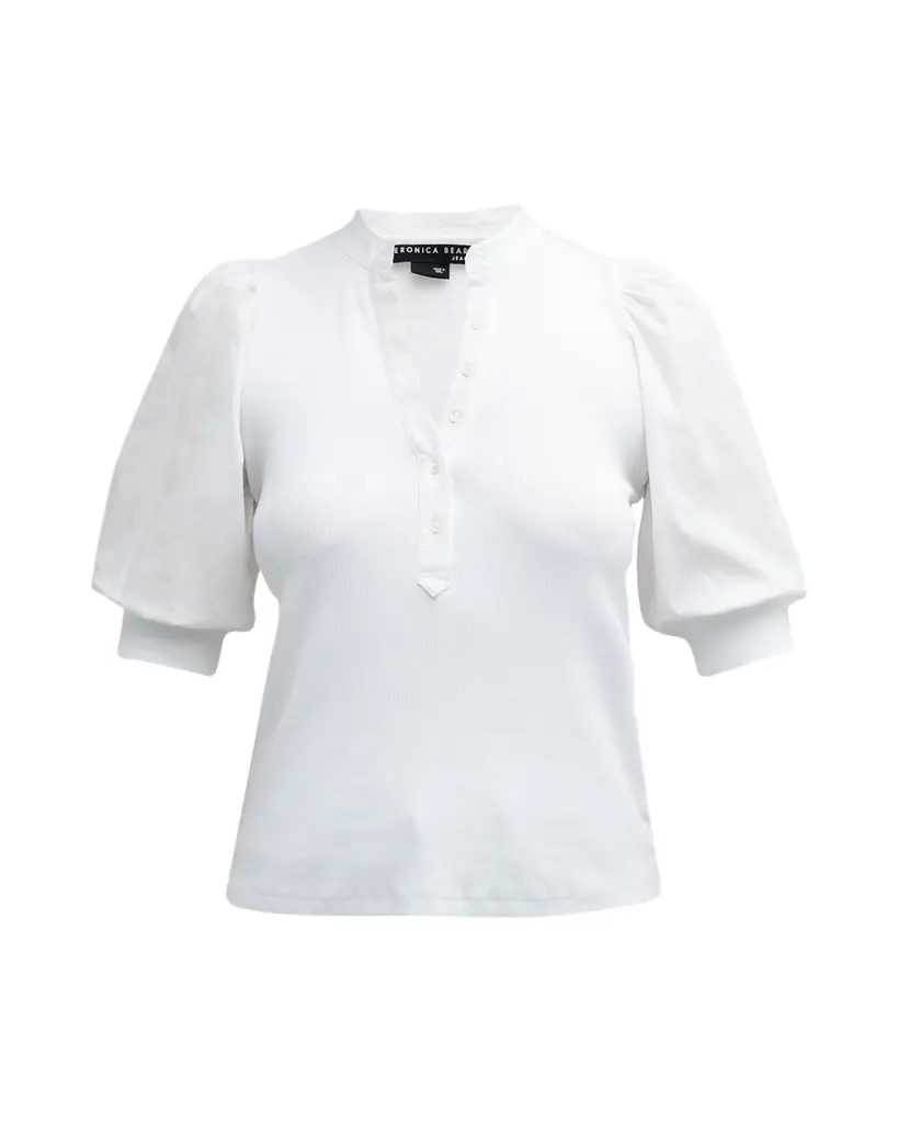 Veronica Beard Coralee Puff Sleeve Button-Front Top