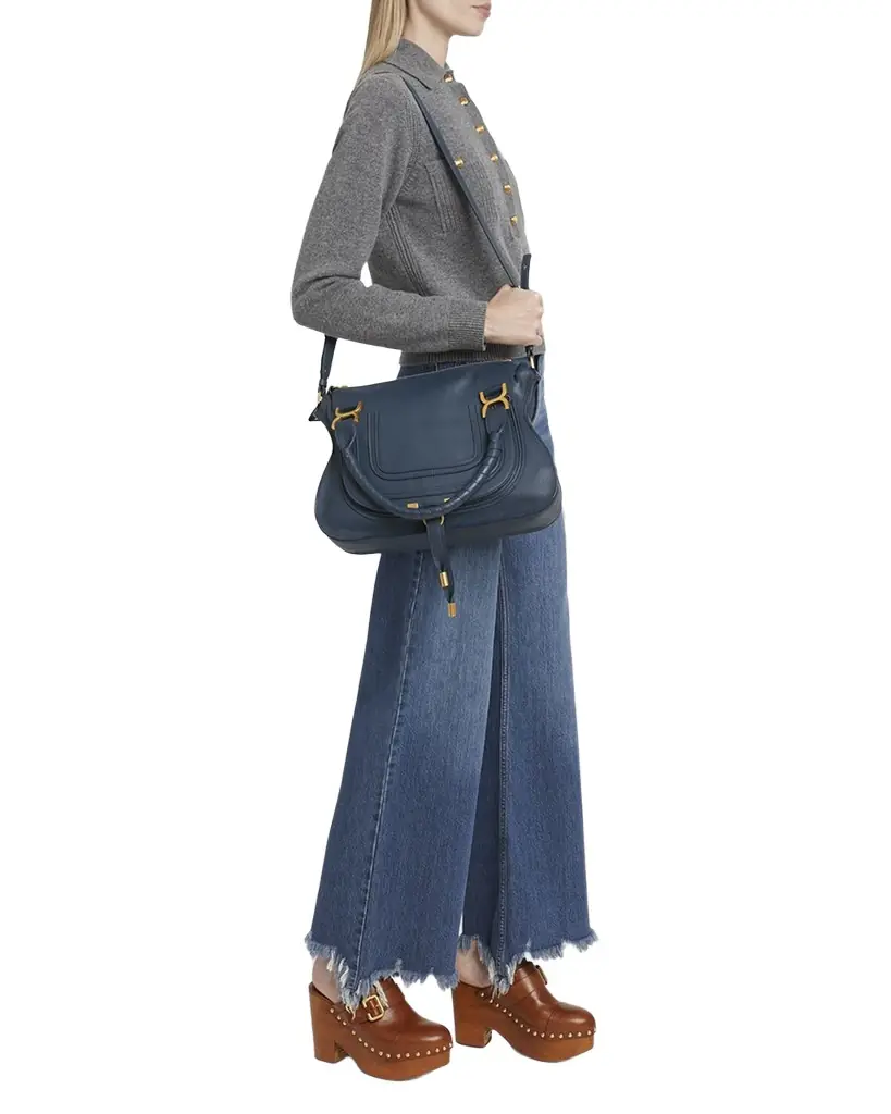 Chloe Marcie Medium Double Carry Satchel Bag in Grained Leather