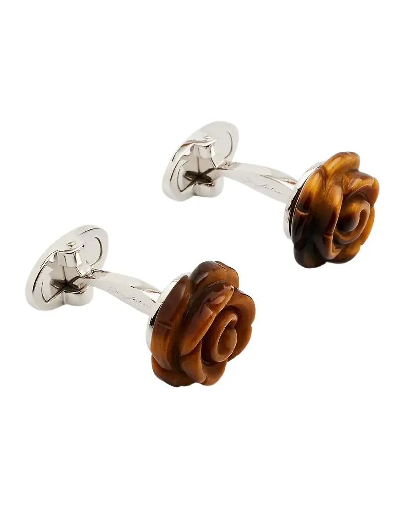 Jan Leslie Men 's Carved Tiger 's Eye Rose Cufflinks
