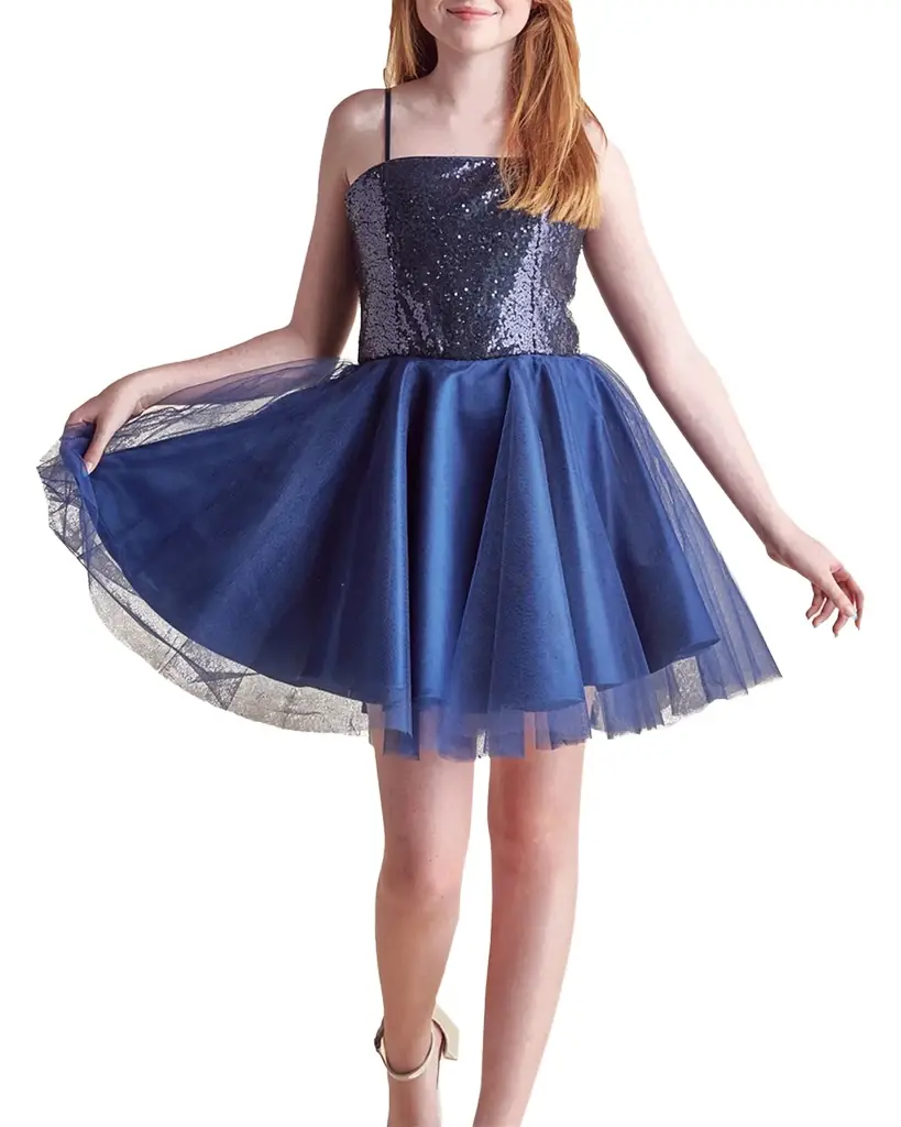 Un Deux Trois Girl 's Sequin & Tulle Mini Dress, Size 7-