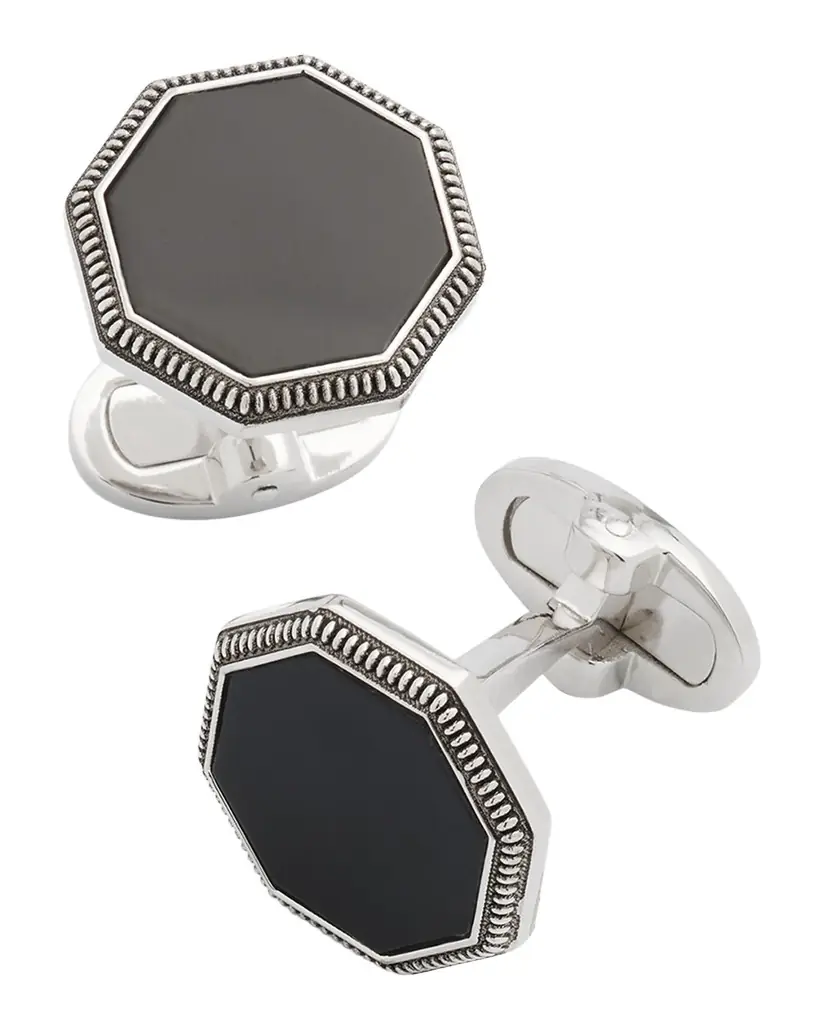 Jan Leslie Men 's 925 Octagon Onyx Cufflinks