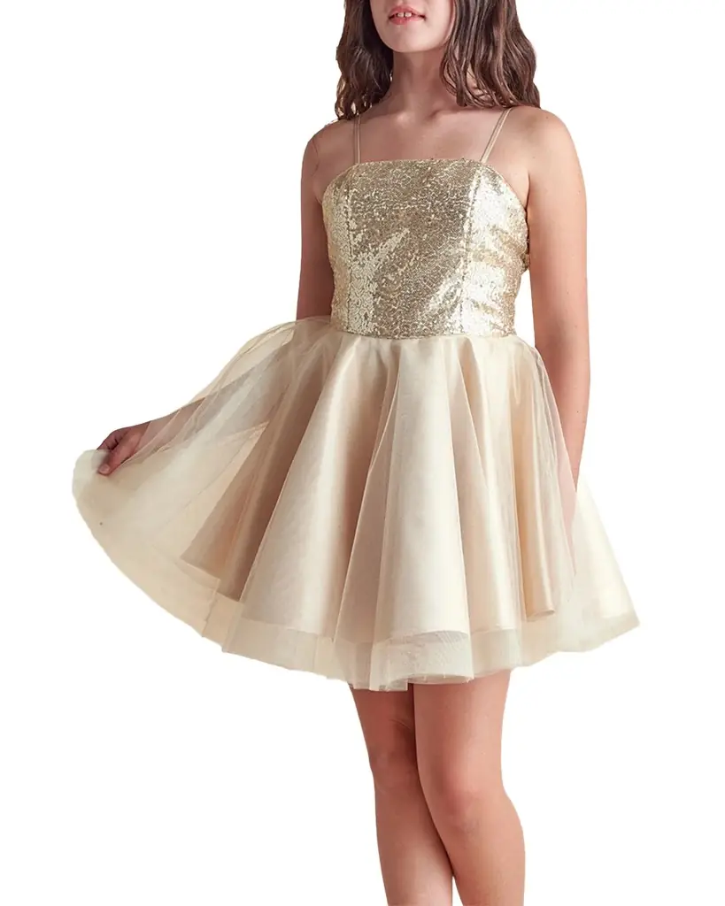 Un Deux Trois Girl 's Sequin & Tulle Mini Dress, Size 7-16