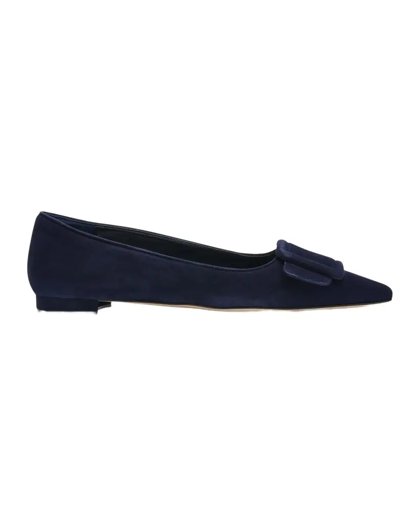 Manolo Blahnik Maysale Suede Buckle Ballerina Flats