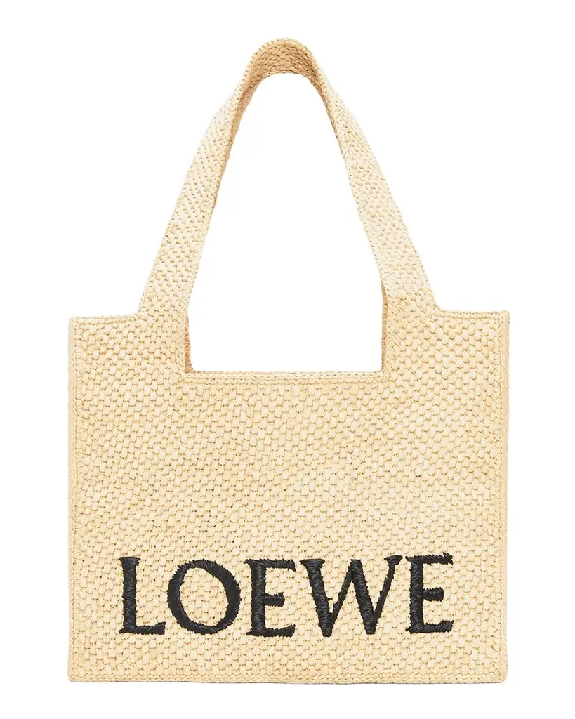 Loewe x Paula 's Ibiza Font Logo Medium Tote Bag in Raffia
