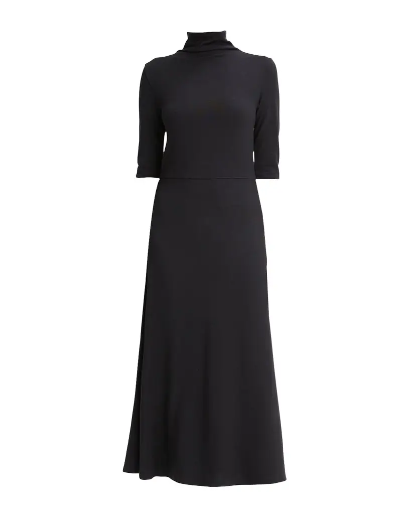 Vince Elbow-Sleeve Turtleneck Midi Dress