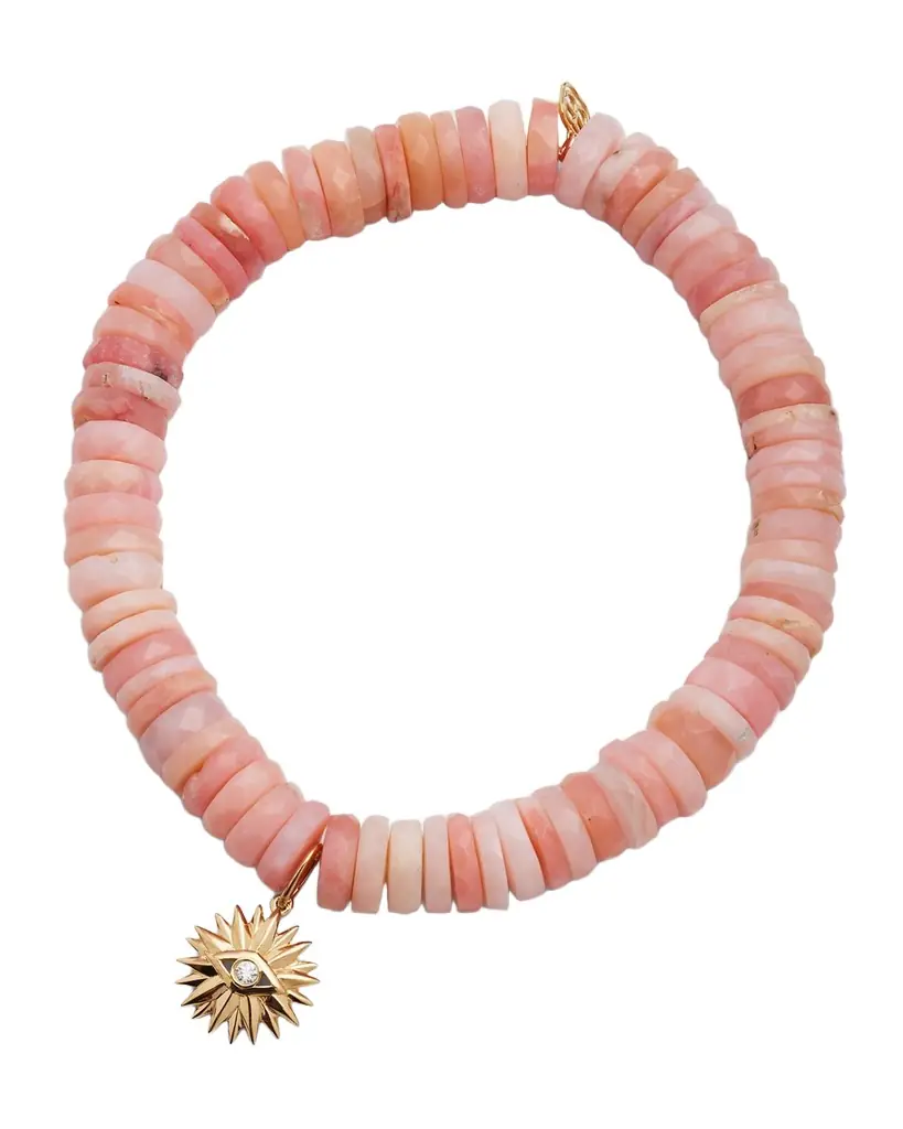 Sydney Evan 14k Pink Opal Wheel Bracelet with Diamond Evil Eye Charm