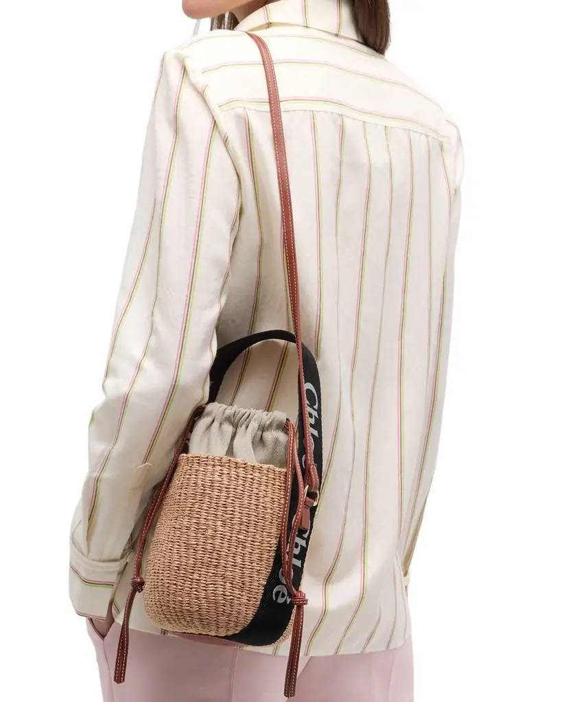 Chloe Woody Small Mifuko Basket Bag with Logo Webbing
