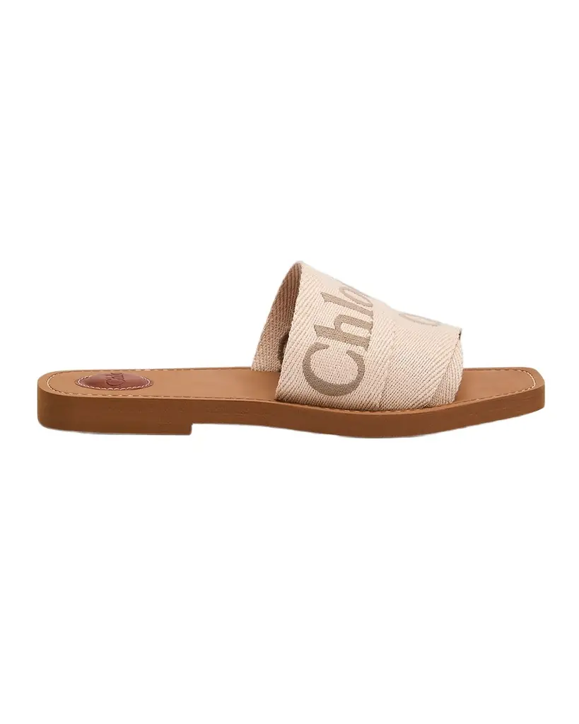 Chloe x High Summer Woody Embroidered Logo Flat Sandals