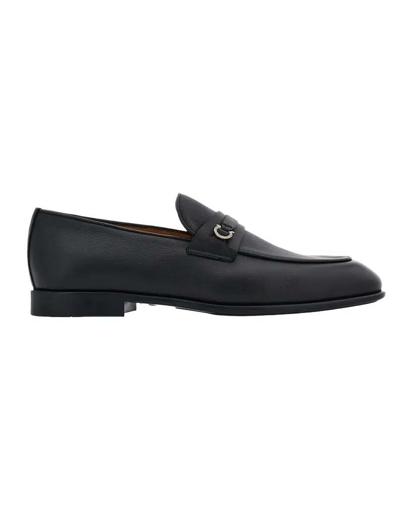 Ferragamo Men 's Desio Gancio Ornament Grained Leather Penny Loafers
