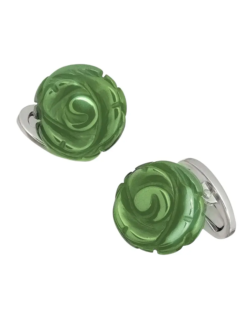 Jan Leslie Men 's Hand-Carved Green Onyx Sterling Silver Cufflinks
