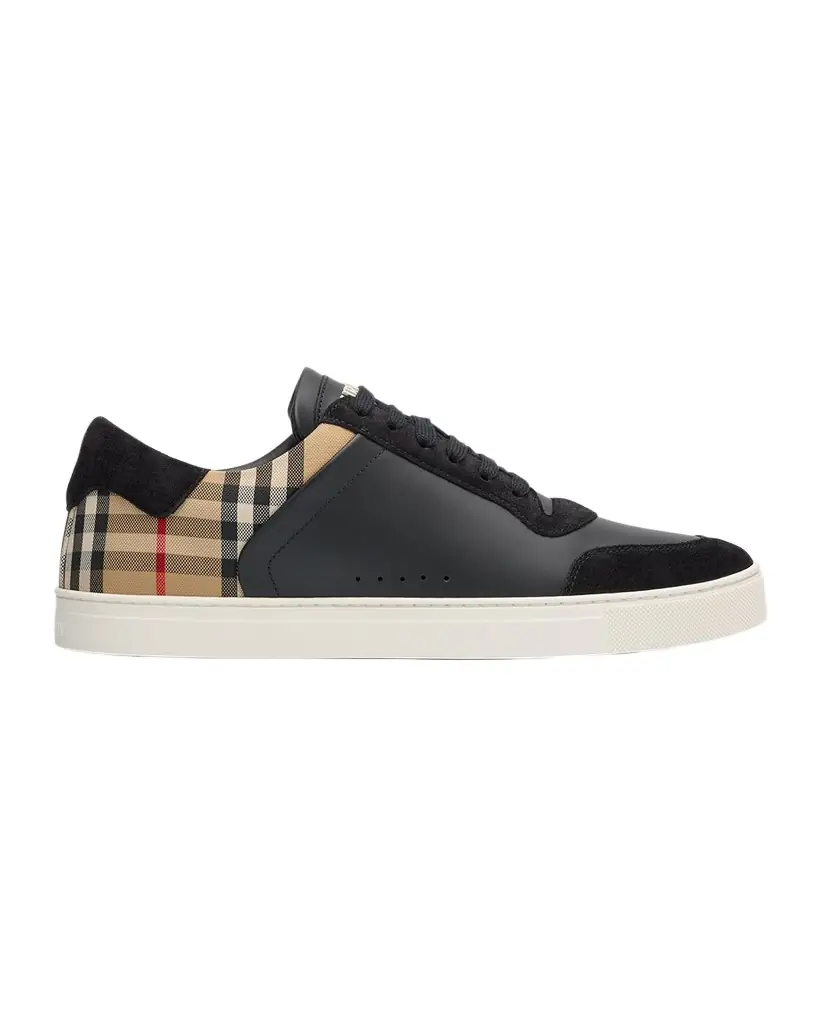 Burberry Men 's Stevie Leather and Check Low-Top Sneakers