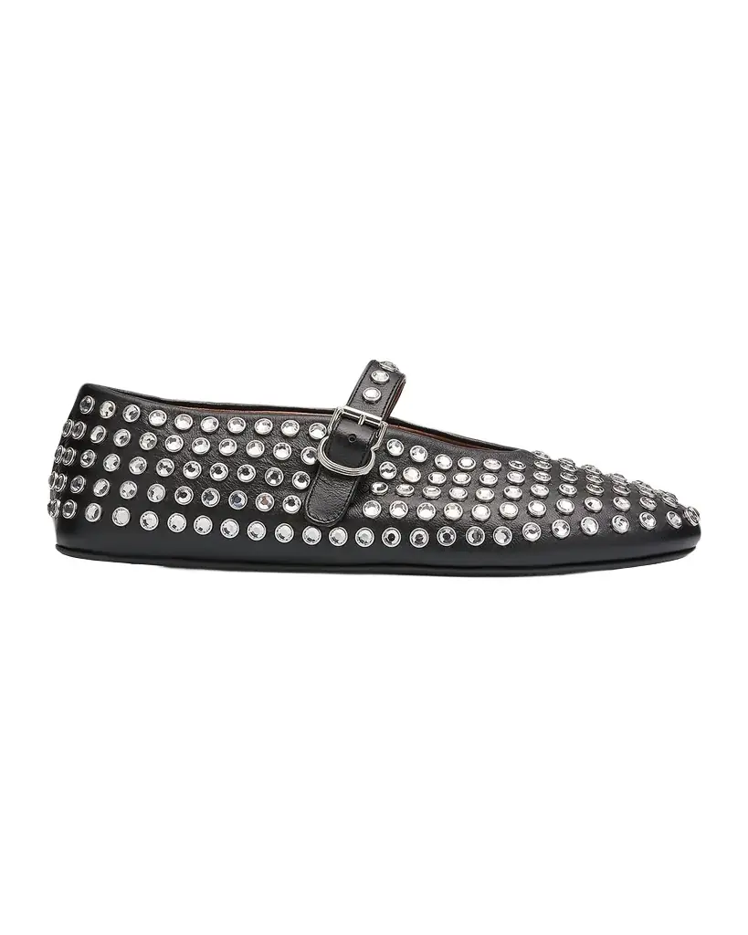 ALAIA Leather Mary Jane Flats With Allover Studs