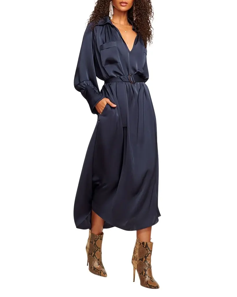 Ramy Brook Cecilia Satin Midi Shirtdress