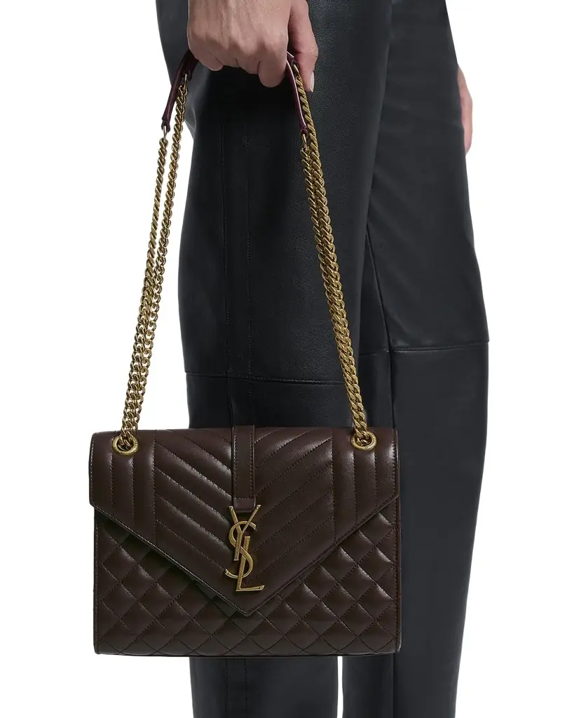 Saint Laurent Envelope Triquilt Medium YSL Shoulder Bag in Smooth Quilted Leather