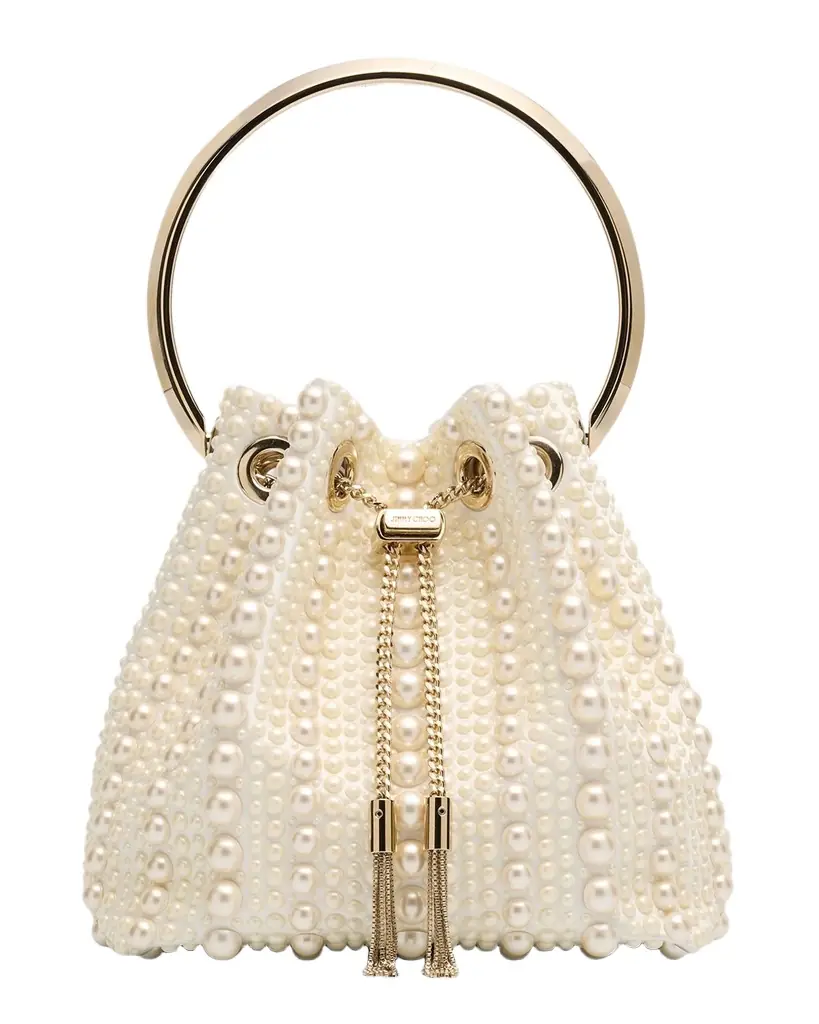 Jimmy Choo Bon Bon Pearly Satin Bucket Bag