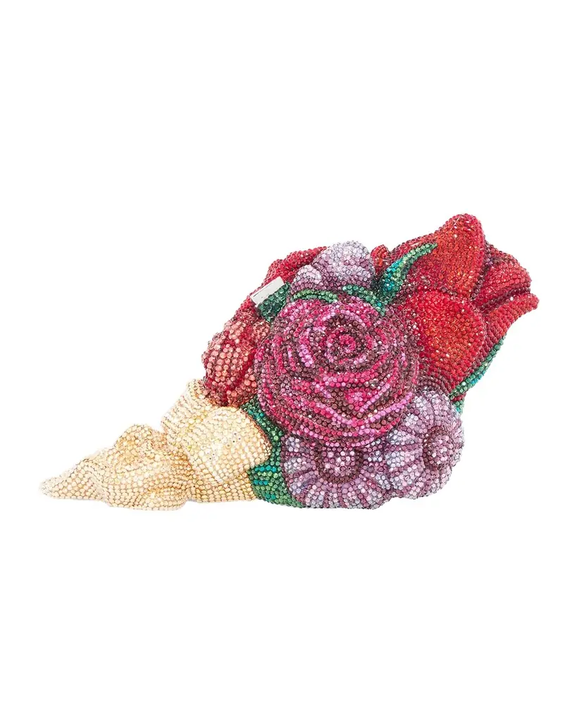 Judith Leiber Couture Corsage Roses Clutch Bag with Chain Strap