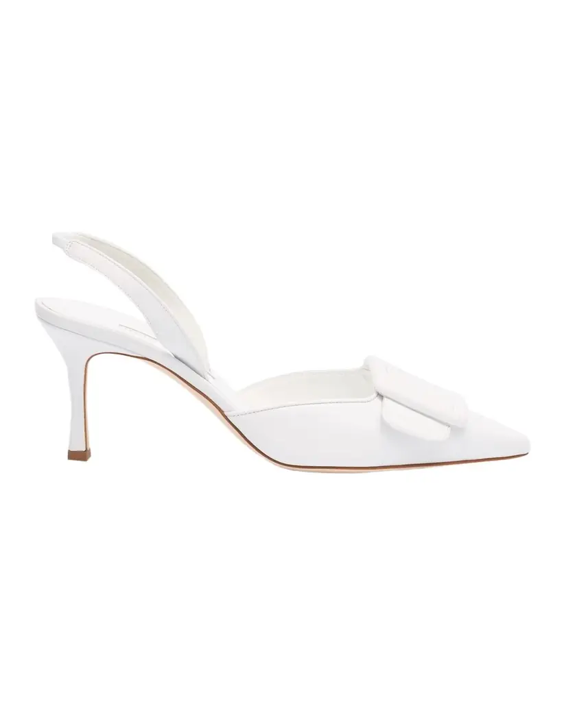 Manolo Blahnik Maysli Leather Buckle Halter Pumps