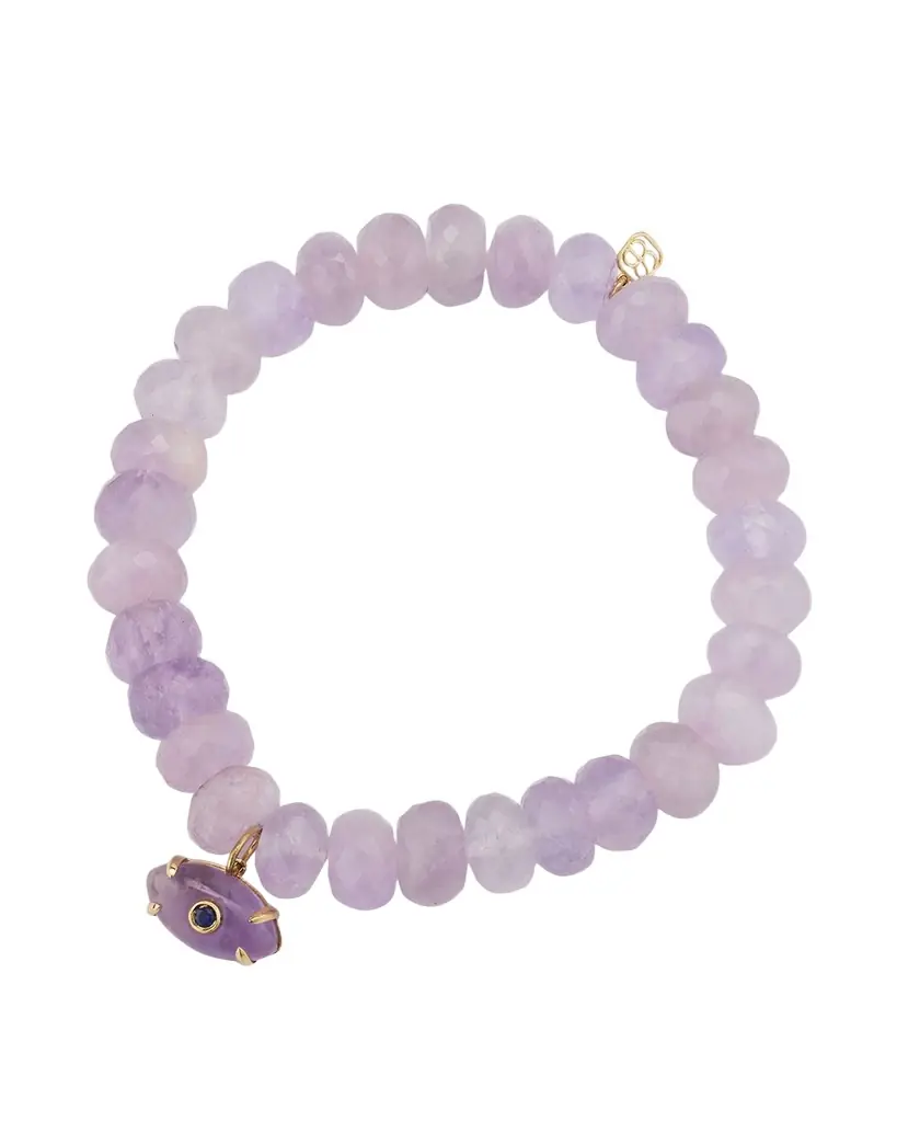 Sydney Evan 14K Gold Amethyst Evil Eye Charm Bracelet