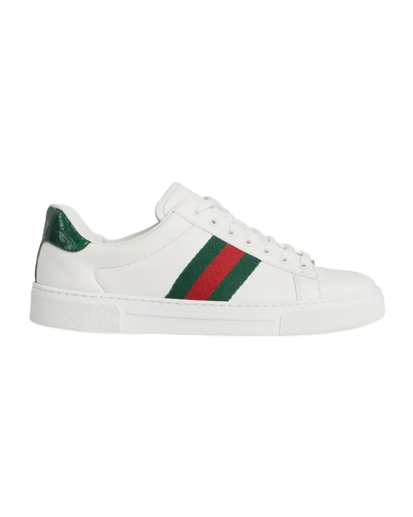 Gucci Ace Leather Web Low-Top Sneakers