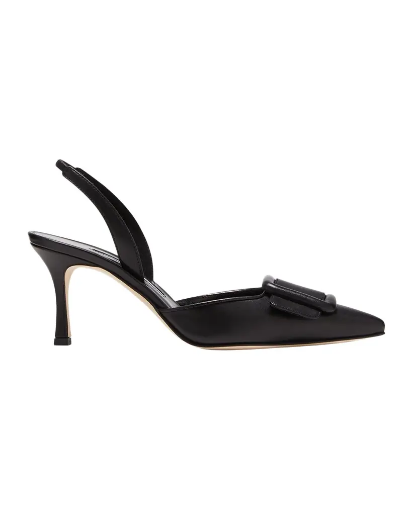 Manolo Blahnik Maysli Leather Buckle Halter Pumps